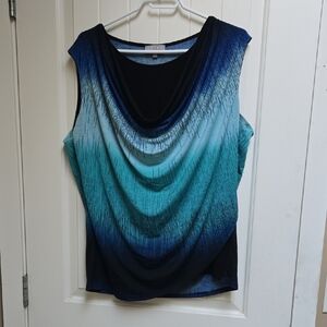 Laura Plus Size 2x Chic Gradient Green Blue and Black Women's Sleeveless Blouse